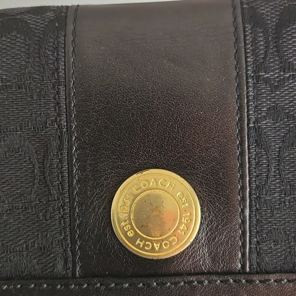 Vintage Coach Black Canvas Leather Trim Trifold Wallet